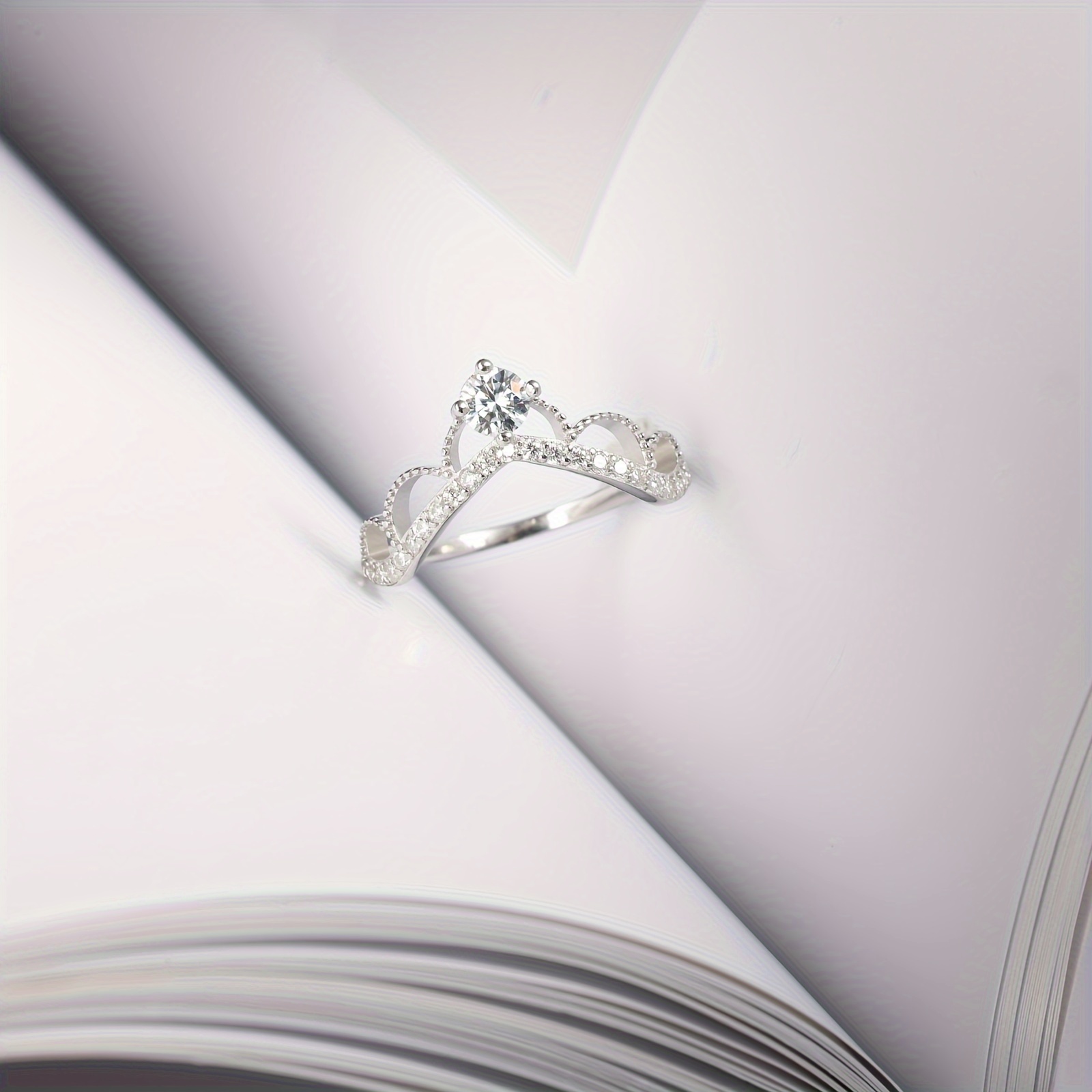 S925 Silver Ring Moissanite Stone Crown Tiara Wedding Band Mother's Ring